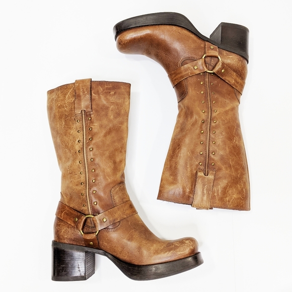 Vintage Shoes - Vintage 90s MIA Chunky Platform Square Moto Boot